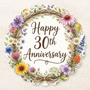 30th Anniversary Floral Paper Coaster