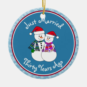 30th Anniversary Gift Fun Snow Couple Ceramic Ornament
