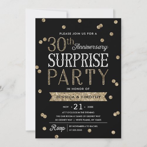 30th Anniversary Glitter Confetti Surprise Party Invitation