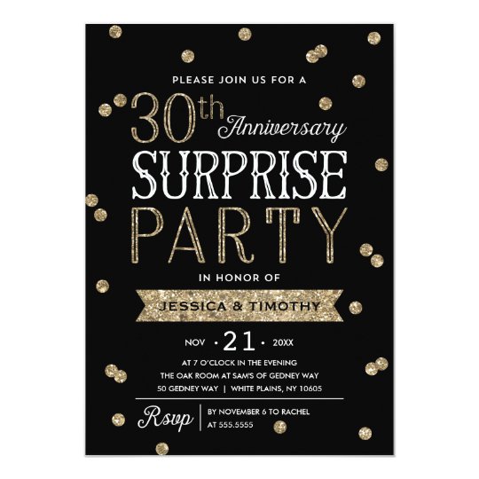 30th anniversary glitter confetti surprise party invitation zazzle com