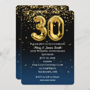 30th Anniversary Gold Balloons Confetti Invitation