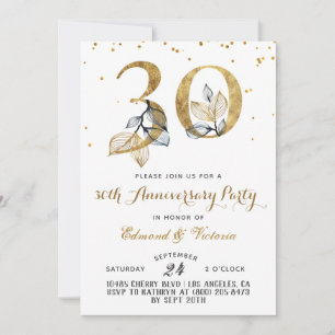 30th Anniversary Gold Floral Invitation