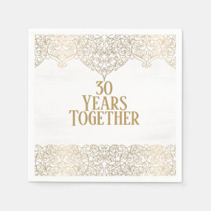 30th Anniversary Gold Lace On White Napkins