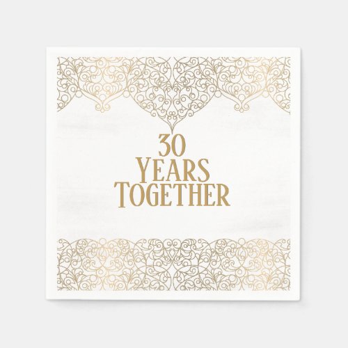30th Anniversary Gold Lace On White Napkins