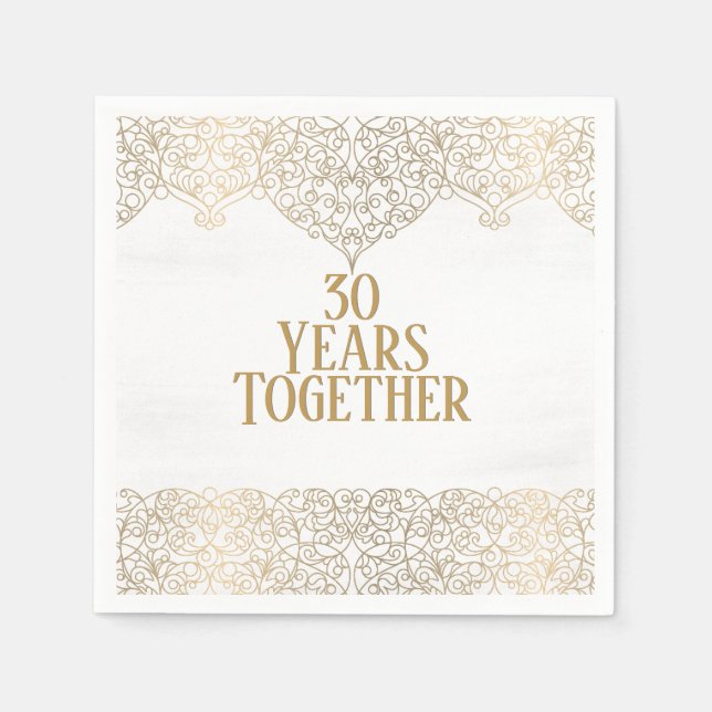 30th Anniversary Gold Lace On White Napkins (Front)