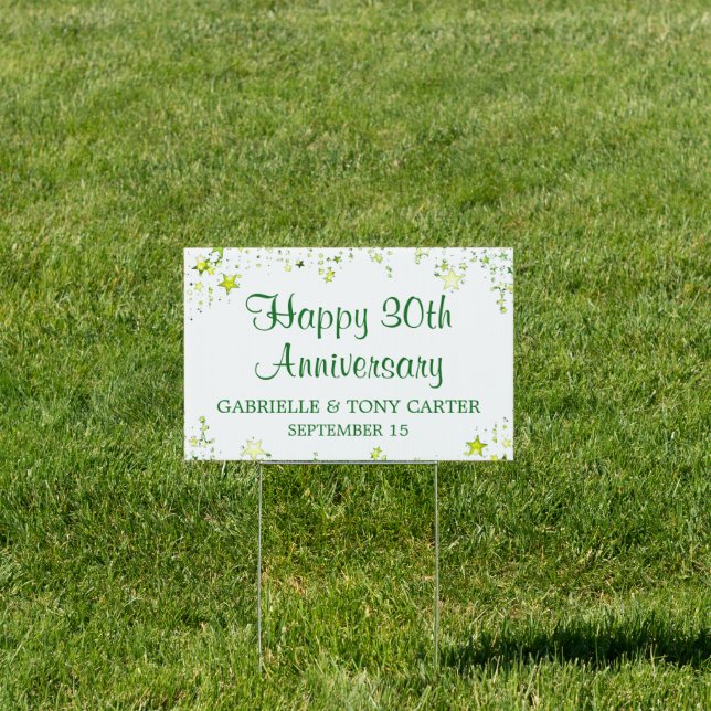 30th Anniversary Green Gold Stars Script Sign (Insitu)