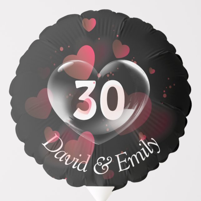 30th Anniversary Heart Bubble With Red Hearts Balloon (Front)