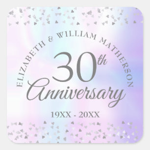 30th Anniversary Hearts Confetti Pearl Square Sticker