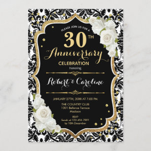30th Anniversary Invitation - Black White Gold