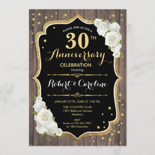 30th Anniversary Invitation - Rustic Wood Gold