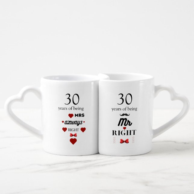 30th Anniversary Mr Right & Mrs Always Right  Coffee Mug Set (Front Nesting)
