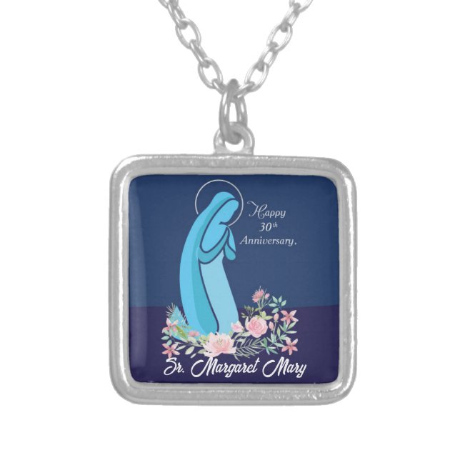 30th Anniversary of Religious Life Nun Pink Flower Silver Plated Necklace (Front)