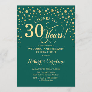 30th Anniversary Party - Emerald Green Gold Invitation