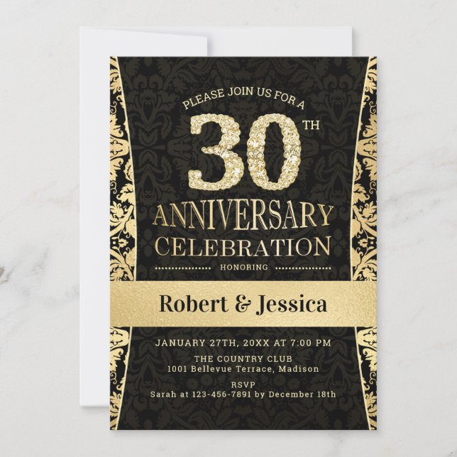 30th Anniversary Party - Gold Black Invitation (Front)