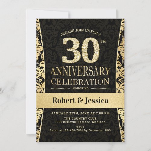 30th Anniversary Party _ Gold Black Invitation