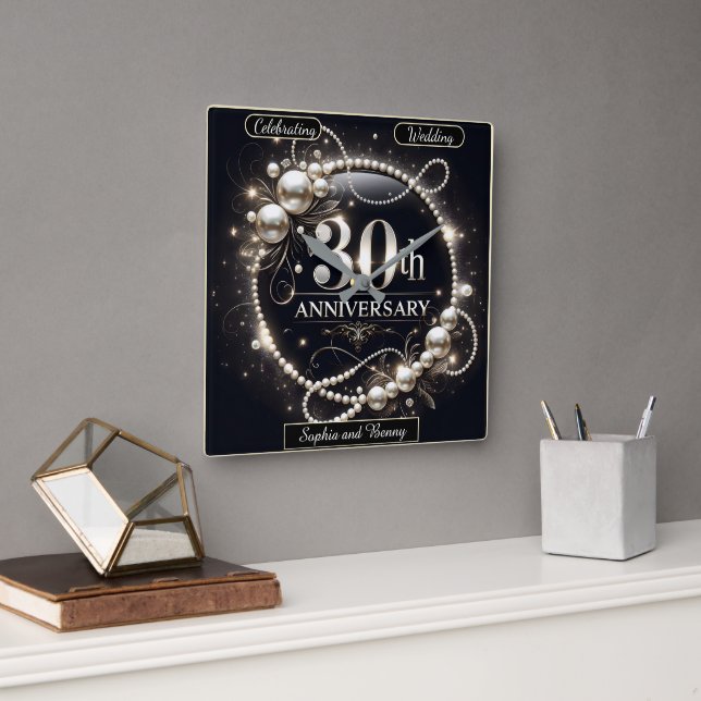 30th Anniversary Pearl Bliss Square Wall Clock (Office)