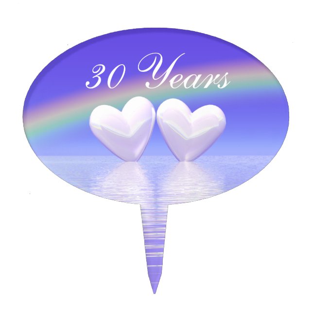 30th Anniversary Pearl Hearts Cake Topper (Front)