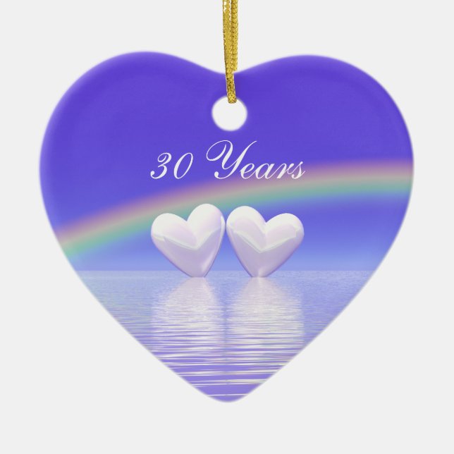 30th Anniversary Pearl Hearts Ceramic Ornament (Front)