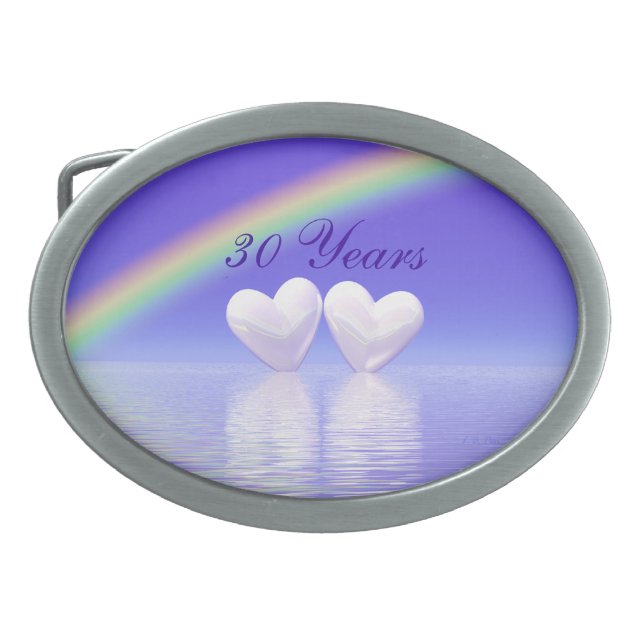 30th Anniversary Pearl Hearts Oval Belt Buckle (Front)