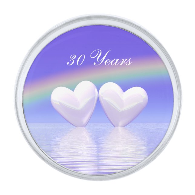 30th Anniversary Pearl Hearts Silver Finish Lapel Pin (Front)