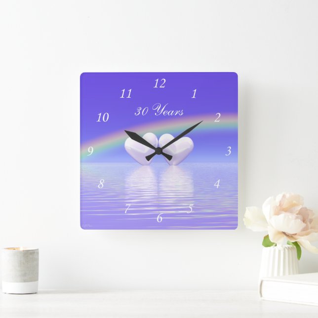 30th Anniversary Pearl Hearts Square Wall Clock (Home)