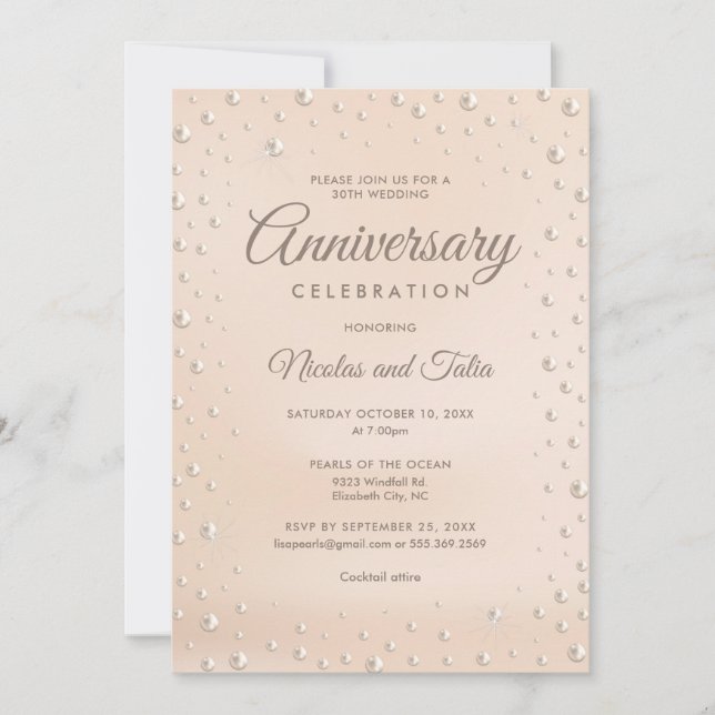 30th Anniversary Pearl Themed Invitation (Front)