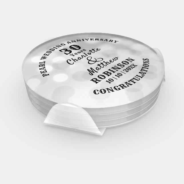 30th Anniversary Pearl Wedding Gift Personalized Coaster Set (Set)