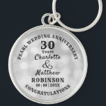 30th Anniversary Pearl Wedding Gift Personalized  Keychain<br><div class="desc">Typography editable script text  with personal names wedding anniversary date,  in silver gray and white tones; an elegant and stylish keepsake gift in celebration of a thirtieth wedding anniversary.</div>