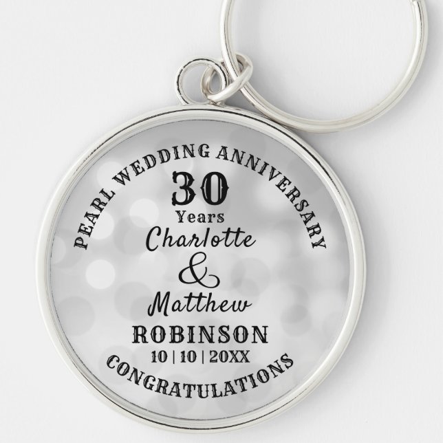 30th Anniversary Pearl Wedding Gift Personalized  Keychain (Front)