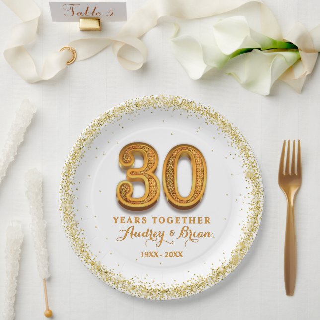 30th Anniversary Personalized Paper Plates (Wedding)