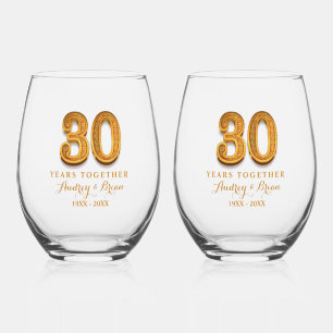 30th Anniversary Personalized Stemless Wine Glass