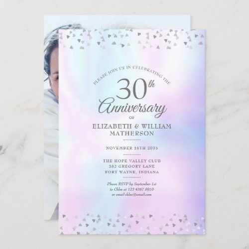 30th Anniversary Photo Pearl Hearts Confetti Invitation