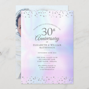 30th Anniversary Photo Pearl Hearts Confetti Invitation