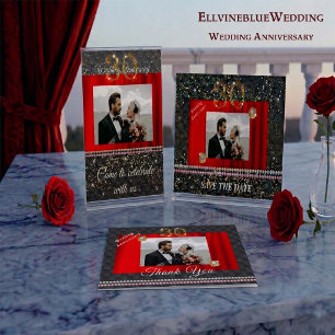 30th Anniversary Photo Thank You  Pearl & Red Silk