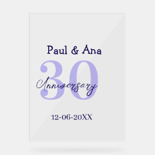 30th anniversary purple bold letter name simple re acrylic sign