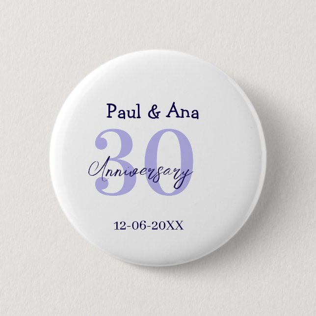 30th anniversary purple bold letter name simple re button (Front)