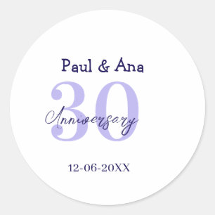 30th anniversary purple bold letter name simple re classic round sticker