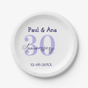 30th anniversary purple bold letter name simple re paper plates