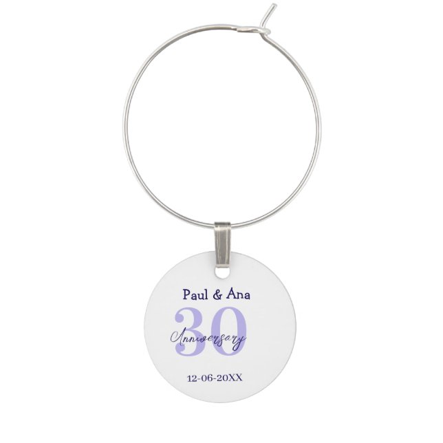 30th anniversary purple bold letter name simple re wine charm (Front)