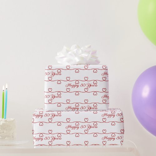 30th Anniversary Red Hearts Wrapping Paper
