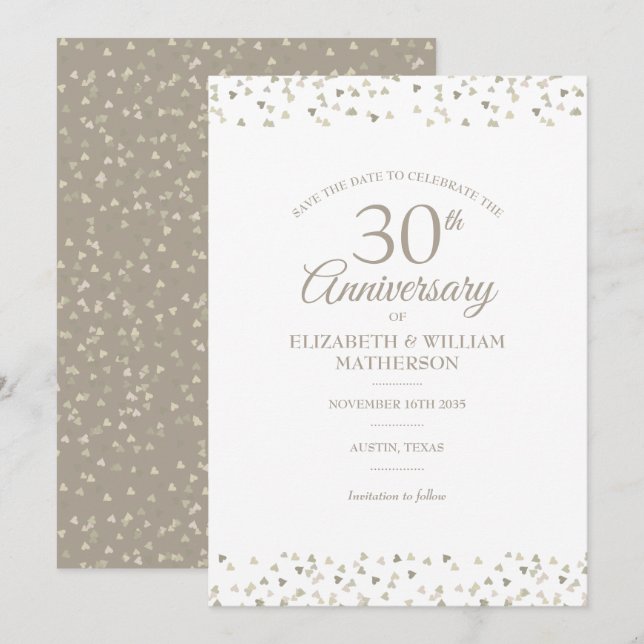 30th Anniversary Save the Date Hearts Confetti  Invitation (Front/Back)
