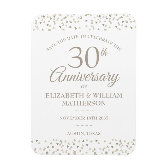30th Anniversary Save the Date Hearts Confetti Magnet (Vertical)