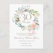 30th Anniversary Save the Date Roses Garland  Postcard (Front)
