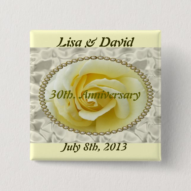 30th Anniversary save the date yellow rose  Button (Front)
