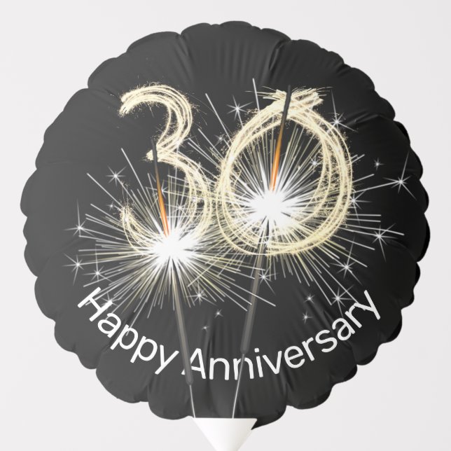 30th Anniversary Sparklers on Black  Balloon (Front)
