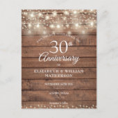 30th Anniversary String Lights Wood Save the Date Announcement Postcard (Front)