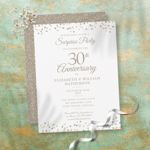 30th Anniversary Surprise Party Hearts Confetti Postcard