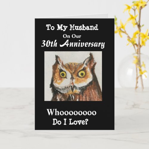 30th Anniversary To My Husband Funny Owl Card