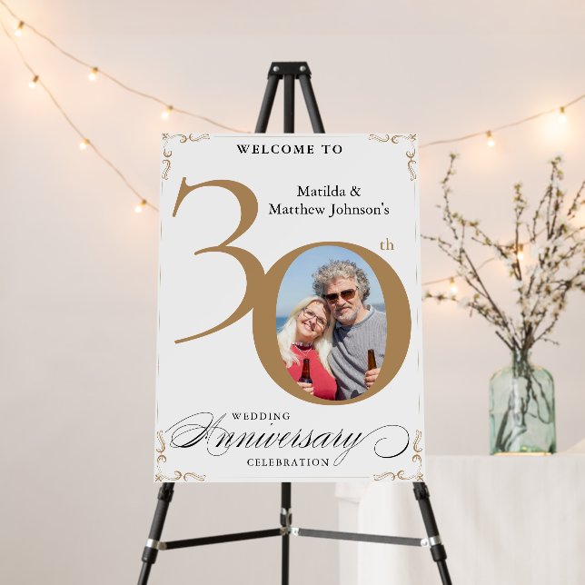30th Anniversary White Gold Photo Welcome Sign (In Situ (Stand))