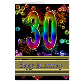 30th anniversary with fireworks and bubbles card